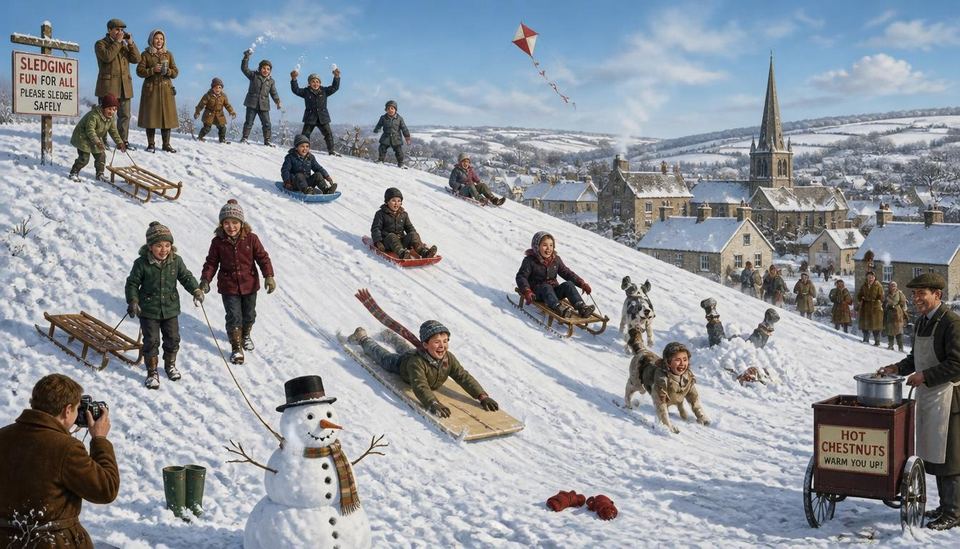 Sledding hill scene, picture A